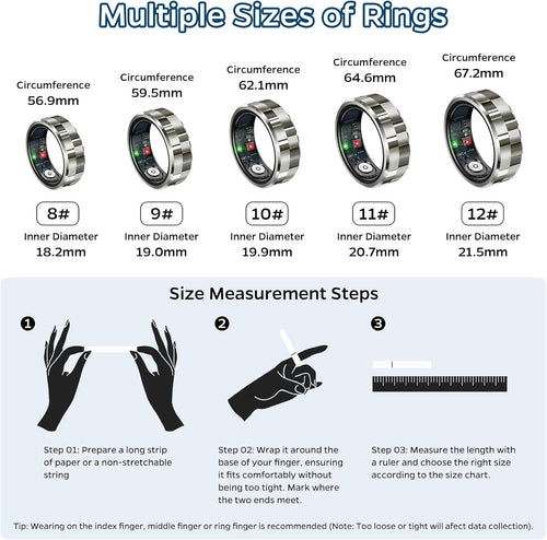 Smart Ring Health Tracker, Sleep Tracker Ring with Heart Rate, Waterproof Fitness Ring for Activity Monitoring/Steps/Distance/Calories,Air Gestures,Up to 7Day Battery,For Ios Android(Stylish Silver#8)
